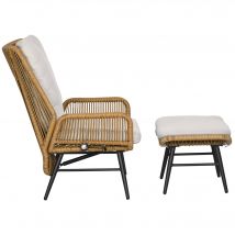 Outsunny Ensemble de 2 chaises de jardin fauteuil de jardin avec repose-pieds en rotin PE avec dossier inclinable et coussin
