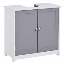 Kleankin Meuble Sous-Lavabo MDF Gris et Blanc 2 Portes et Étagère pour Salle de Bain   Aosom France