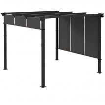 Outsunny Pergola avec 3 toiles coulissantes 3L x 3l m structure métal époxy anticorrosion toile polyester gris