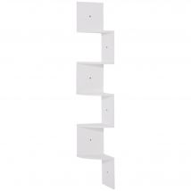 HOMCOM Étagère d'angle Murale de Rangement en Forme Zigzag 20L x 20l x 126H cm 5 Niveaux Bois Blanche