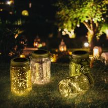 Outsunny Lumière de jardin solaire pots mason jar 4 pièces lanterne de verre solaire LED étanche norme IP 44 lampes décoratives de jardin 4 couleurs
