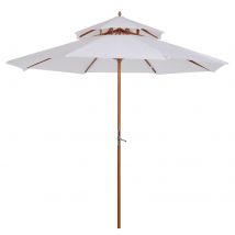 Outsunny Parasol double toit Parasol en Bois peuplier Droit 2 Toit Polyester 180 g/m² dia. 2,7 x 2,6H m Blanc