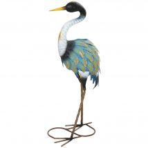 Outsunny Statue jardin exterieur, sculpture de héron en métal, décoration de jardin exterieur 63 cm, multicolore