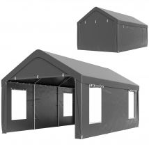 Outsunny Carport tente de garage 3 x 6 m avec parois latérales amovibles, 2 portes enroulables et 4 fenêtres, gris foncé