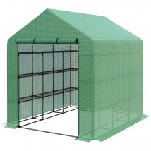 Outsunny Serre de jardin serre d'hivernage avec étagères 3 niveaux porte enroulable tube en acier 244 x 180 x 210 cm vert