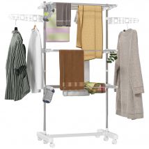 HOMCOM Mobiler Wäscheständer Wäschetrockner klappbar 3 Ebenen mit Rollen 80-142 x 55 x 152 cm, ideal für platzsparendes Trocknen   Aosom.de