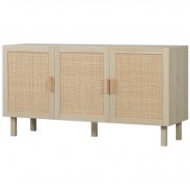 HOMCOM Buffet Meuble de Rangement Placard 3 Portes avec étagère réglable Effet cannage Style bohème - 136 x 41 x 70 cm