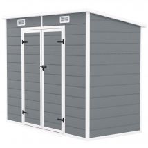Outsunny Abri de jardin extérieur 2,4 x 1,3 m, en résine avec plancher, fenêtre, portes verrouillables et aérations, gris