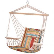 Outsunny Chaise suspendue hamac de voyage respirant portable 100 x 106 cm coton macramé polyester multicolore rayé