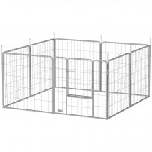 PawHut Parc pour chien enclos chien 8 panneaux modulable pliable acier avec porte pour chiot intérieur extérieur 80H cm argent