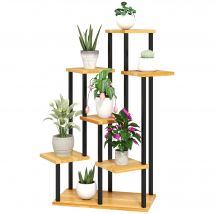 Outsunny Support à plantes à 7 niveaux pour intérieur et extérieur, étagère plante en acier et bois, bois naturel