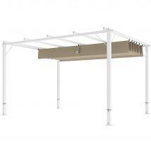 Outsunny Pergola jardin extérieur en aluminium 3 x 4 m avec toit rétractable, abri soleil UPF30+, pour terrasse, patio, blanc