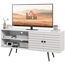 HOMCOM Meuble TV pour télévision jusqu'à 65 pouces avec 2 compartiments ouverts et 1 étagère réglable 145x38x65 cm Blanc