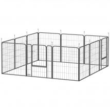 PawHut Parc pour chien, enclos chien 12 panneaux modulable et pliable, portable en acier avec porte 68 x 80 noir