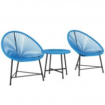 Outsunny Salon de jardin extérieur en résine tressée 2 personnes, plateau en verre trempé, pour balcon terrasse patio, bleu