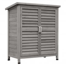 Outsunny Petit Chalet & Abri Jardin en Bois Sapin, Étagère, Portes Persiennes, Toit Bitumé - Remise pour Outils 87x46.5x96.5 cm, Gris   Aosom France