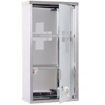 HOMCOM Armoire Murale Pharmacie 2 Étagères Verrouillable Inox avec Porte en Verre 25x12x48cm   Aosom France