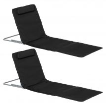 Outsunny Lot de 2 Tapis de Plage rembourré Matelas de Plage Dossier inclinable Multi-Positions - Sac Transport Inclus - métal Polyester PE Noir
