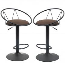 HOMCOM Lot de 2 tabourets de Bar Design néo-rétro réglable pivotant avec Repose-Pied métal Noir Lin Marron   Aosom France
