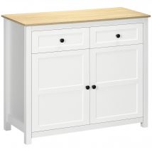 HOMCOM Commode meuble de rangement 2 portes avec étagère réglable en hauteur 2 tiroirs 100 x 40 x 85 cm blanc et aspect bois   Aosom France