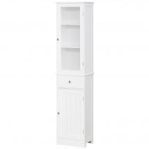 kleankin Meuble Colonne de Salle de Bain Placard Porte Acrylique 2 étagères Placard Porte 1 étagère tiroir MDF Blanc    Aosom France