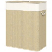 HOMCOM Panier à linge double avec couvercle, panier à linge en bambou 100 L avec poignées en corde