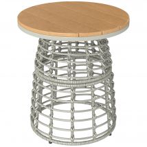 Outsunny Table basse de jardin table d'appoint extérieur ronde en résine aspect rotin acier et plateau composite Ø45 x 50 cm gris