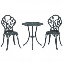 Outsunny Ensemble salon de jardin 2 places 2 chaises + table ronde fonte d'aluminium imitation fer forgé vert
