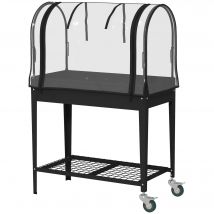 Outsunny Jardinière Mobile avec Bâche Transparente et Étagère pour Plantes 80x40x120cm   Aosom France