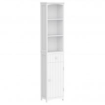HOMCOM Meuble Colonne de Salle de Bain Meuble colonne rangement WC avec étagère et tiroir , placard 34L x 24l x 170H cm Blanc