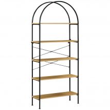 HOMCOM Bibliothèque Style Industriel 5 Niveaux Design Arrondi 80x28x179cm Noir Naturel   Aosom France