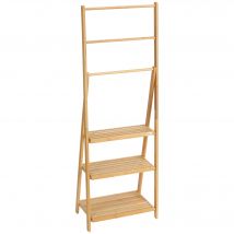 kleankin Porte-serviettes en bambou avec 3 porte-serviettes et 3 étagères de rangement, bois naturel