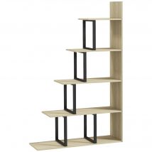 HOMCOM Étagère bibliothèque séparateur de pièce style industriel en escalier 5 étagères 102 x 30 x 160 cm coloris chêne