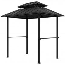 Outsunny Tonnelle de barbecue abri barbecue à double-toit rigide avec 2 étagères et crochet supérieur, 244x184x258cm, noir