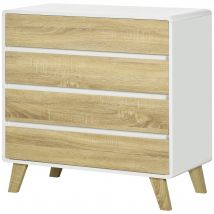 HOMCOM Commode 4 tiroirs design scandinave pour couloir chambre salon salle de bain 80 x 40 x 79,5 cm blanc et aspect bois