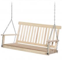 Outsunny Banc suspendu 2 places balançoire de jardin, dossier et assise à lattes en bois, charge jusqu'à 200 kg, bois naturel