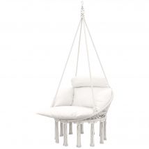 Outsunny Chaise suspendue avec grand coussin rembourré hamac fauteuil suspendu à franges kit de suspension 80 x 60 x 40 cm crème