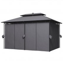 Outsunny Tonnelle de jardin extérieur barnum 3 x 4 m avec moustiquaire et lumières LED solaire, double toit, gris
