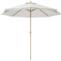 Outsunny Parasol de jardin inclinable parasol avec manivelle à franges style bohème 8 baleines Ø 265 x 244 cm blanc