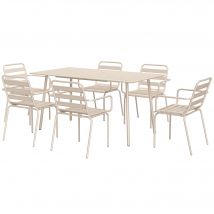 Outsunny Salon de jardin ensemble salle à manger de jardin 7 pièces avec 1 table et 6 chaises empilables en acier beige