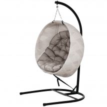 Outsunny Panier Suspendu en Forme d'Œuf, Fauteuil Suspendu avec Fonction à Bascule et Panier Pliable, Chaise de Jardin, Porte-Gobelet, Marron Sable