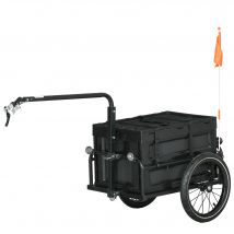 HOMCOM Fahrradanhänger mit abnehmbarem und klappbarem Aufbewahrungskasten von 65L, Sicherheitsreflektoren und maximaler Belastung von 40KG, Schwarz   Aosom