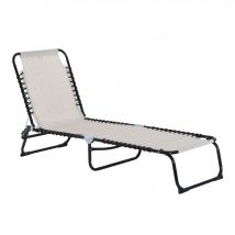 Outsunny Bain de Soleil transat Chaise longue Pliable Dossier inclinable Acier thermoplastique Lacets élastiques Noir textilène crème