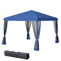Outsunny Tonnelle Pop-Up Barnum Faltbarer Kolonialstil 3 x 3 m 4 Moskitonetze + Tragetasche blau   Aosom