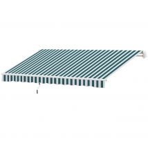 Outsunny Store Banne, Protection Solaire, Rétractable, avec Manivelle, Cadre Métallique, Polyester, Blanc + Vert, 3,95 x 2,45 m