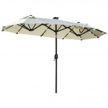 Outsunny Parasol double, Parasol de terrasse inclinable avec panneau solaire, 35 LED, cadre en acier, beige, 2,92 x 1,50 x 2,18 m