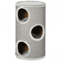 PawHut Kratztonne avec 3 niveaux, incl. surface de grattage en corde de sisal, tour à griffer pour chats, 38 cm x 38 cm x 70 cm, Gris clair