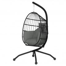 Outsunny Fauteuil suspendu d'extérieur avec panier pliable et coussins épais, support, appuie-tête, porte-gobelet, Noir