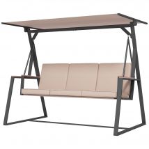 Outsunny Balançoire Hollywood Gartenschaukel 3-Sitzer-Schaukel, avec auvent, résistant aux intempéries, Beige + Noir