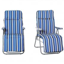 Outsunny Ensemble de 2 Chaises Longues avec Coussin Pliable Chaise Longue 5 Positions réglables Chaise de Jardin Meubles de Jardin en Acier Polyester Bleu 60 x 75 x 65-102 cm